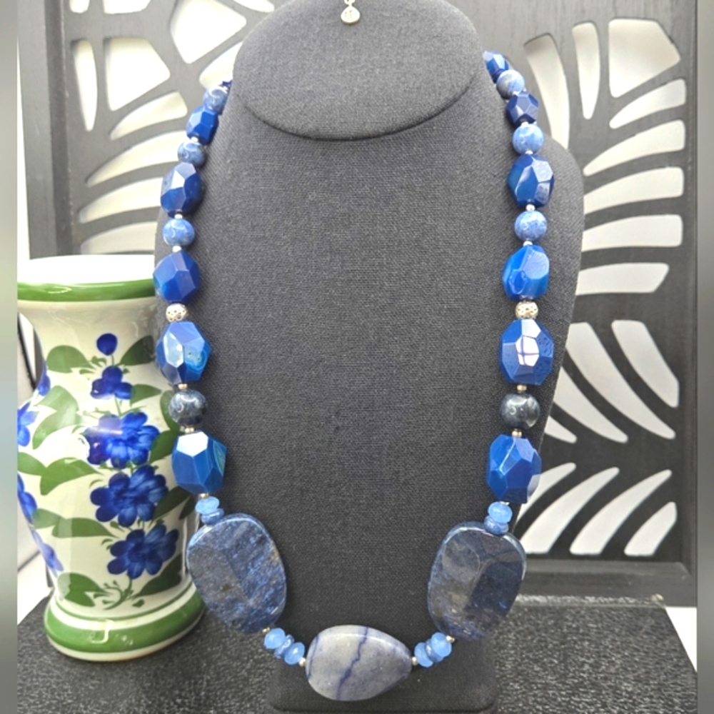Barse Statement Lapis Lazuli Sodalite Quartz Sterling Silver Necklace